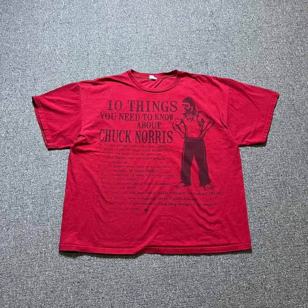 Vintage Delta Chuck Norris 10 Things Facts Graphic T-Shirt 2XL Red 2000s